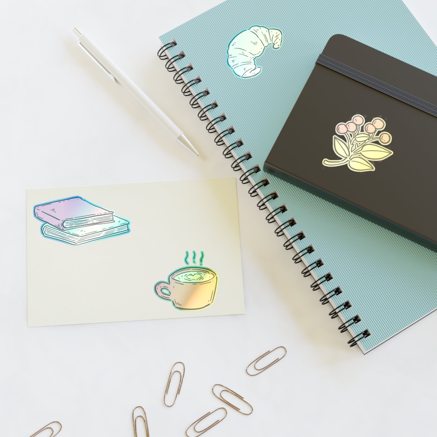 Cozy Morning Sticker Sheet — Books, Croissant & Coffee Planner Stickers